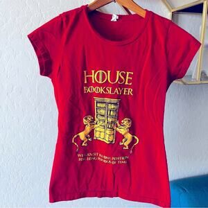 District Poland Bananas Books House Bookslayer Slumps tee shirt womens size S